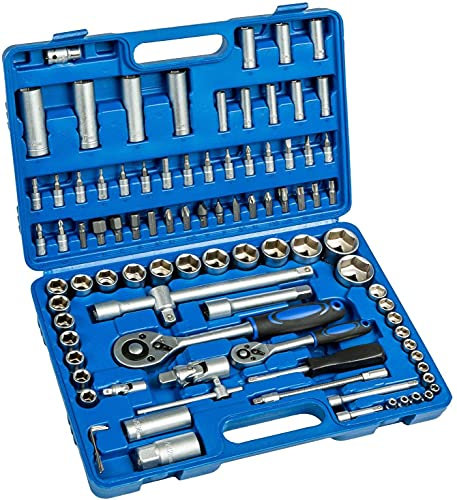 GrecoShop Set Chiavi a Bussola e Accessori con Cricchetto 94 pz Pezzi Chrome Vanadium Professionale in Valigetta ABS