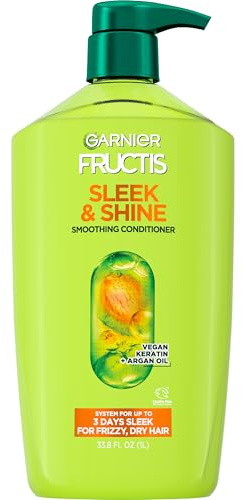 Garnier Fructis Sleek & Shine Conditioner, Smoothing Conditioner for Frizzy, Dry Hair with Argan Oil and Vegan Keratin, 33.8 Fl Oz (Packaging May Vary)