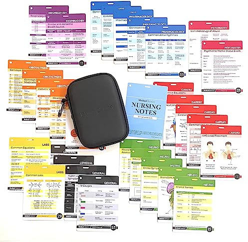 Nursing Notes 60 High Yield Pocket Nursing Reference Cards, Durable Plastic (3.5 x 5) - MedSurg, ICU/Critical Care, Pharmacology, OB/Peds - Waterproof Full Color Reference Book for Nurses, CNA