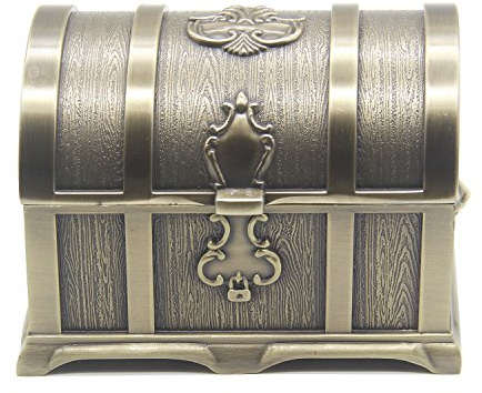 AVESON Rektangel vintage metallskattkista smyckeskrin presentask ringfodral för flickor damer kvinnor, medium, brons