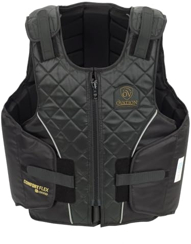 Ovation Adults' ComfortFlex Body Protector | Durable Comfortable Adjustable Safety Reflective Piping Equestrian Riding Vest, Black, X-Small