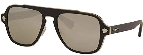 Versace Man Sunglasses Black Frame, Light Grey Mirror Silver Lenses, 56MM