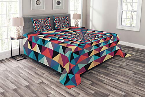ABAKUHAUS zeitgenössisch Tagesdecke Set, Visueller Patchwork Retro, Set mit Kissenbezügen Moderne Designs, für Doppelbetten 220 x 220 cm, Mehrfarbig
