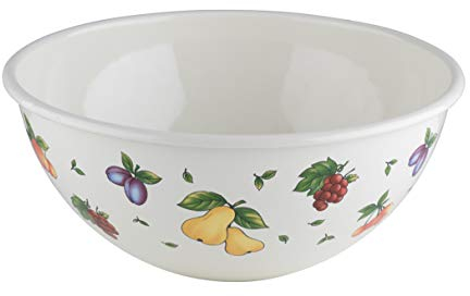Riess, 0465-068, Obst- und Salatschüssel 26 4,00 L, COUNTRY - FRUIT GARDEN, Durchmesser 26 cm, Höhe 12 cm, Inhalt 4,00 Liter, Emaille, weiß mit Fruchtdekor, Induktion