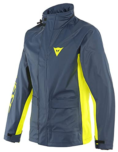 Dainese Storm 2 Unisex Jacket, Chaqueta Moto Impermeable, para Hombres y Mujeres, Black-Iris/Amarillo Fluo, XL