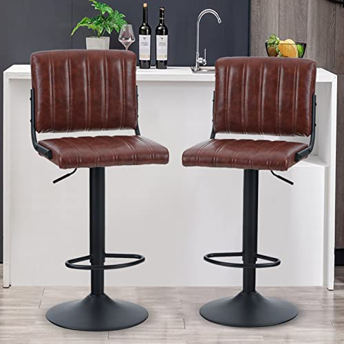 ALPHA HOME Barhocker 2er Set Barstuhl Höhenverstellbar Barhocker mit Lehne 360 Grad Drehbar aus Kunstleder Tresenhocker Barstühle Moderne Küchenstühle für Küche, Pub, Bistro, Bartheke, Braun