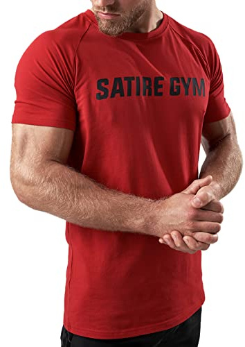 Satire Gym - Maglietta fitness slim fit da uomo in cotone/Abbigliamento sportivo aderente e ad asciugatura rapida per uomini – Maglietta sportiva da uomo come maglietta da palestra e fitness, Colore