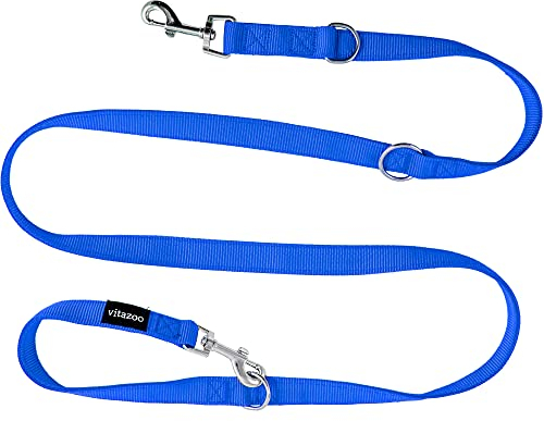 vitazoo Hundeleine in Blau 2mx2,5cm, fest und in 3 Längen verstellbar - geeignet für große und kräftige Hunde - Hundeleine, Doppelleine