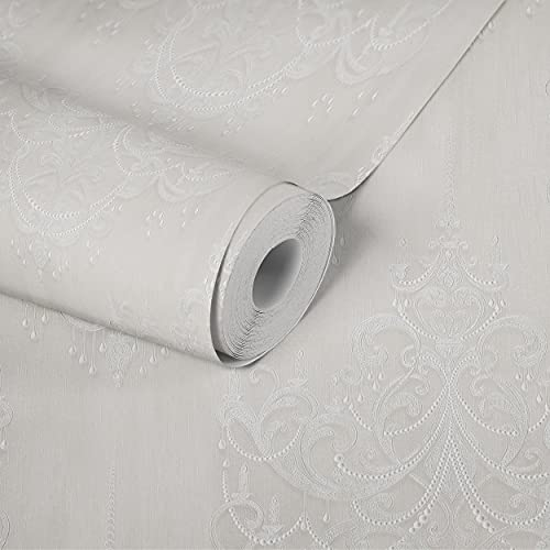 Livingwalls 380962 Mata Hari Papier peint intissé style baroque Crème Gris Blanc mat brillant finement structuré