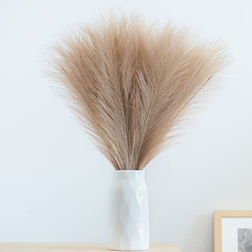 EVODIS Faux Pampas Grass, 18/45cm Artificial Pampas Grass Fluffy 6 Stem pompous Grass Flower Arrangement for Boho Home Wedding Decoration (Taupe)