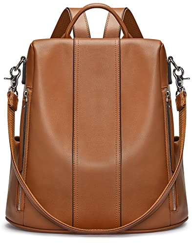 S-ZONE Damen-Rucksack, weiches Leder, Diebstahlschutz, Geldbörse, wasserdicht, Schultasche, 2-braun, 38
