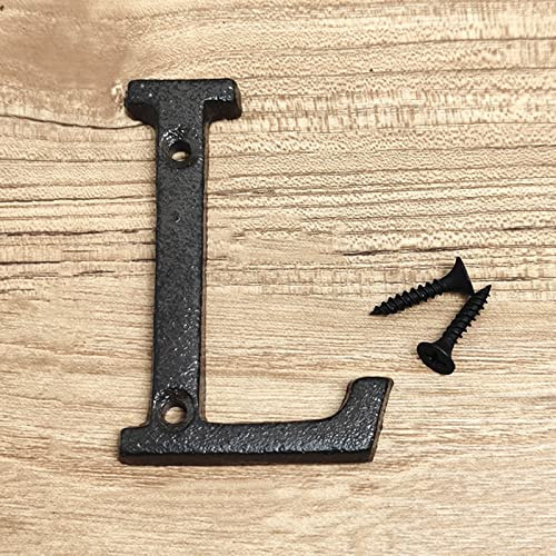 3D House Plaque Numbers 0-9 Letter A-Z Black Cast Iron 8cm Metal Digital Door Plate Sign with Screws Alphabet Home Outdoor Anti-Rust Exterior Signage Doorplate Hotel Apartment Street Mailbox (L)