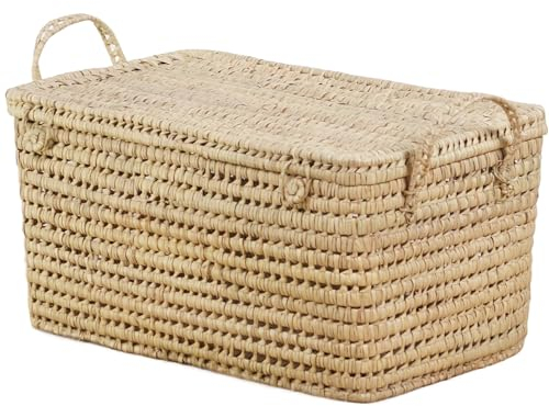 Bohome Living - Coffre de rangement en osier naturel tressé 60cm, avec couvercle de fermeture, idéal rangement à jouets, Malle à Jouets, Idéal Enfants et Bébé, Artisanal