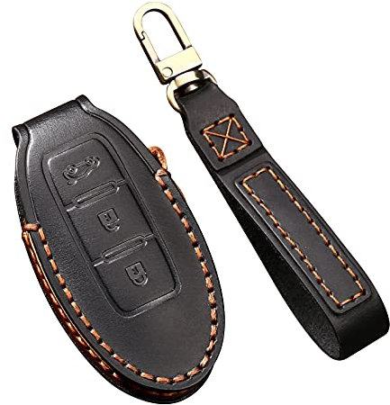 ontto 3-Tasten-Schlüsselanhänger-Tasche, passend für Nissan Altima Maxima Armada Murano Rogue, Leder, Auto, Smart Remote Key Skin Anti-Scratched Schlüsselgehäuse, Schwarz