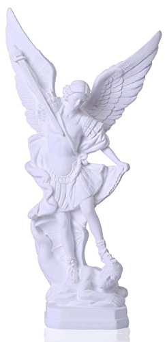 Estatua Blanca de San Miguel Arcángel de 31,5 cm, Estatua de San Miguel en Religión de Resina, Figuras de San Miguel Arcángel victoriosamente sobre Satán, Adecuada para colección o decoración