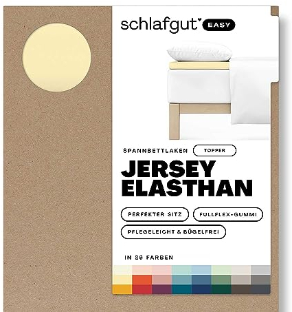 Schlafgut Easy Jersey Elasthan Topper Spannbettlaken 180x200 bis 200x220 Yellow Mid, Spannbetttuch aus superweicher Baumwolle mit Elasthan