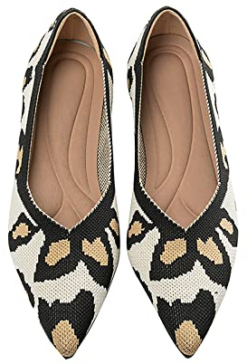 MACHSWON Ballerine da donna eleganti a punta, in maglia, senza lacci, pieghevoli, stile casual, Leopard, 38 EU