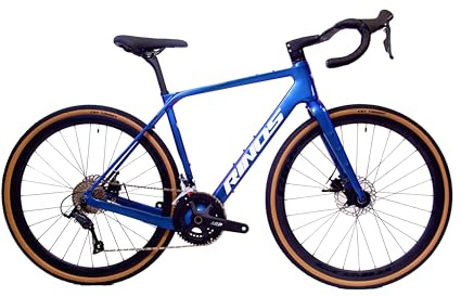 Rinos Sandman 1 Bicicleta de Gravel – Cuadro de Carbono TORAY T800 | Sora 18 Velocidades | Bicicleta Ligera para Carretera y Gravel | Frenos de Disco | Ruedas 700C (Azúl Metalizado, L (56cm))