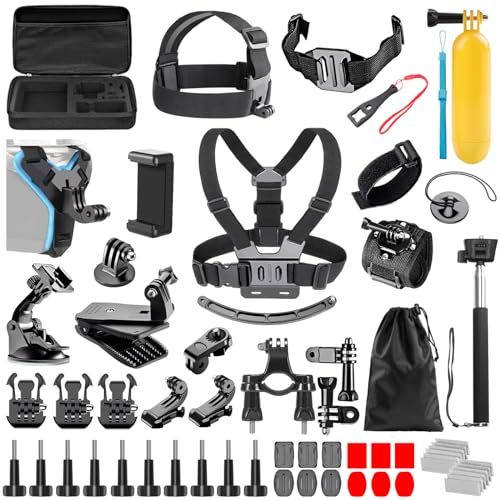 TAVADA Kit de Accesorios para Cámara de Acción, 49 en 1, Compatible con GoPro Hero 12 11 10 9 y Mayoría Cámaras Deportivas