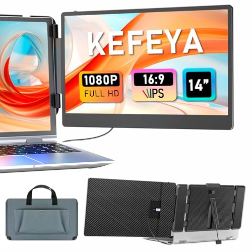 KEFEYA 14 Portable Monitor Extender, 1080P FHD IPS, Laptop Screen Extender with USB-C/HDMI, Plug n Play for Windows/Chrome/Mac/Switch/PS5