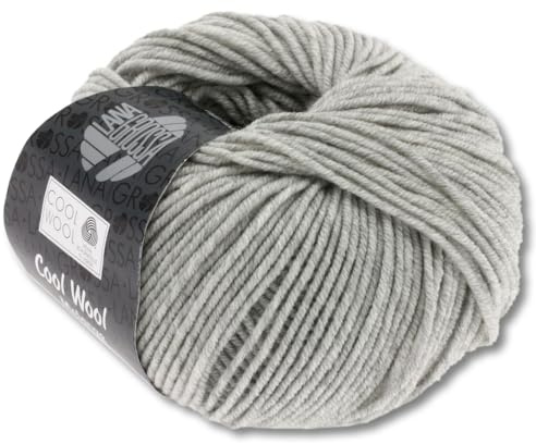 Frida's Wollhaus Lana Grossa 50 g Cool Wool Merinowolle Wolle Garn Häkeln Stricken 38 Farben (443 | Hellgrau meliert)