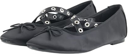 Women's Mary Jane Ballet Flats Ladies' Slip-On Flats Wedding Shoes Flower Girl Dolly Pumps Buckle Strap Square Toe Synthetic Leather Pumps（RYLEE1-BLACK SATIN-05）