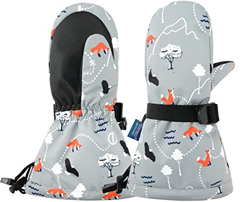 Durio Fäustlinge Kinder Wasserdicht Unisex Baby Handschuhe Kinder Kleinkinder Fäustlinge Skihandschuhe Winter Jungen Mädchen Handschuhe Verstellbaren Bündchen Wintersport Grauer Bodenadler 4-6 Jahre