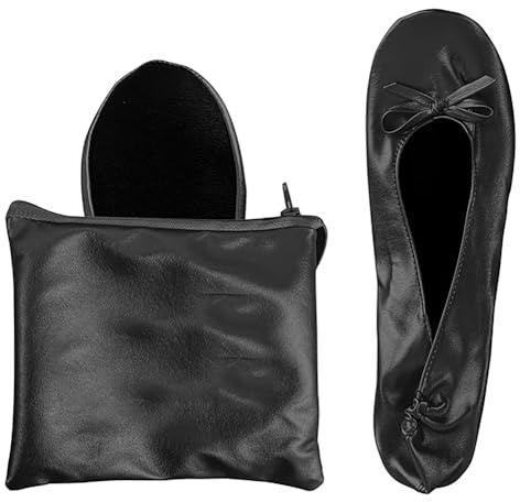 xaijciz Women's Foldable Dance Shoes Ballet Flats (Black Large)