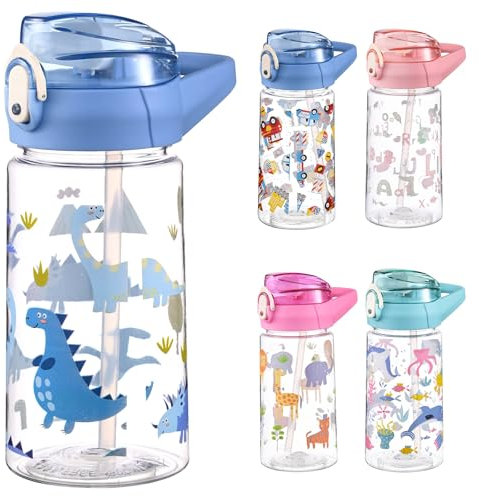 PLUSHCEWT Kids Water Bottles 500 ml/17.6 oz Kids Water Bottle With Straw Leak Proof Toddler Drinks Bottle for School Easy to Open Secure Lock Children's Bottle BPA free Sport Bottle for Girls Boys (B)