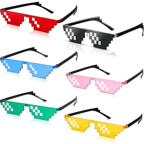vcsjw 6 Paare Pixel Sonnenbrille,Lustige Brillen,Pixel Mosaik Brille,Thug Life Mosaikgläser,für Themenpartys,Konzerte,Geburtstags-Mitgebsel，Partys und Festivals (Sechs Farben)