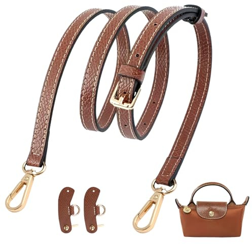Arvoni Strap for Longchamp Mini Bag, Brown Adjustable Bag Straps for Crossbody Handbags, 1.2cm Wide Mini Bag Strap with Punch Free Handle Conversion Kit for Longchamp for Daily Travel Parties
