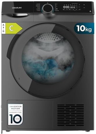 Cecotec Asciugatrice Pompa di Calore 10 Kg Bolero Dresscode Dry 10505 Inverter Steel. Classe Equivalente A+++, 14 programmi, Funzioni come UV Care, Stiratura Facile, Certificazione Woolmark, Inox