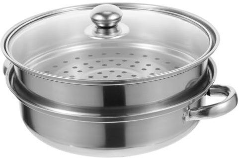 IWOWHERO Vaporera De Acero Inoxidable Multifuncional 28cm Doble Capa Asas Doble Para Cocinar Al Vapor Vaporera Doméstica Para Verduras y Alimentos Caseros Utensilios De Cocina