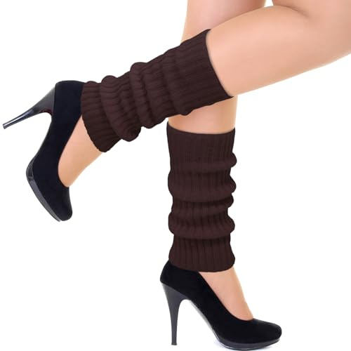 WAMIOKAGRO Stulpen Braun, Braune Stulpen Damen Mädchen, Gestrickte Sexy Beinstulpen Leg Warmers für Fasching Karneval Tanzen 80er Aerobic Kostüm 80er Jahre Accessoires