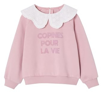 VERTBAUDET Sweat Fille col brodé Message Flock Velours Rose pâle 10A
