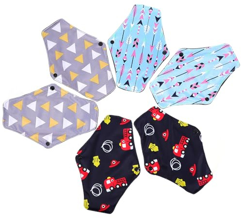 KICHOUSE 6piezas Unidades Compresas Menstruales Reutilizables de Bambú Absorbentes con Cierre para Flujo y Protección contra Fugas Color Aleatorio Estilo Varios estilos