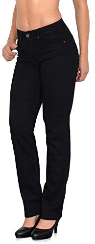 ESRA Schwarze Jeans Damen Straight Schwarze Hose Damen Jeans Stretch - Premium Baumwoll Jeans Damen High Waist Jeanshose bis Übergröße G6