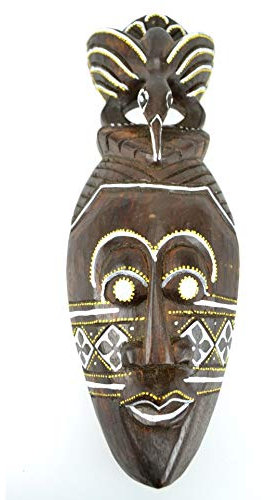 Coco Papaya Masque Africain en bois 30cm motif oiseau