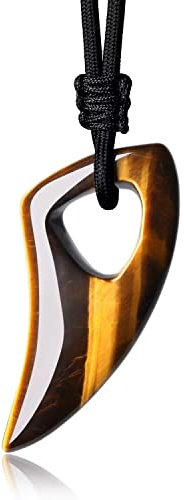 COAI Geschenkideen Wolfszahn Anhänger aus Tigerauge Amulett Halskette für Damen und Herren