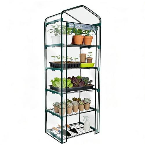 Worth Garden 5 Tier Mini Greenhouse - 75'' H x 27'' L x 19'' W - Sturdy Portable Gardening Shelves with Transparent PVC Cover - Small Porch Green House for Growing Plants Flowers Indoor & Outdoor