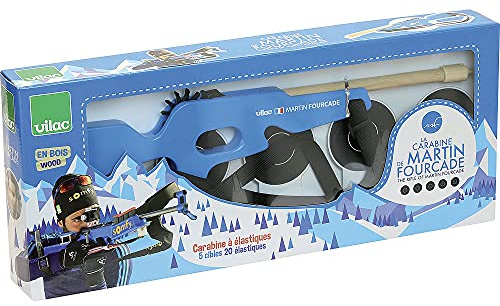 Vilac - Set di Biathlon - Carabina Martin Fourcade - Diventa come il nostro campione olimpico e campione del mondo - Carabina elastica - per migliorare la sua mira - Giocattolo per bambini - 10034