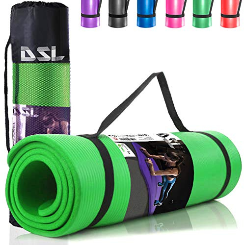 DSL Yoga Mat, Thick Non Slip Exercise Mat - Gym Fitness Pilates Workout Mat for Women Men, 15mm Large 61 x 185cm - Black/Blue/Purple/Pink/Green/Red