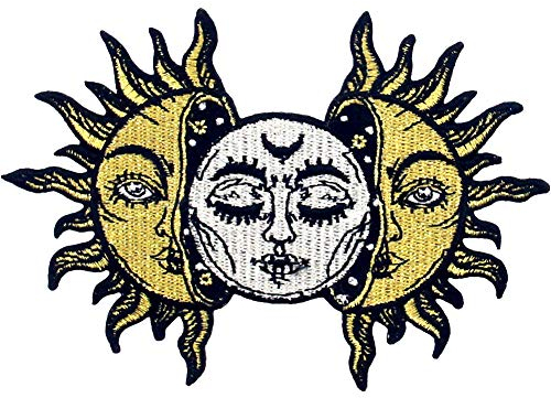 Aufnäher, bestickt, Design: Sonne und Mond, zum Aufbügeln oder Aufnähen