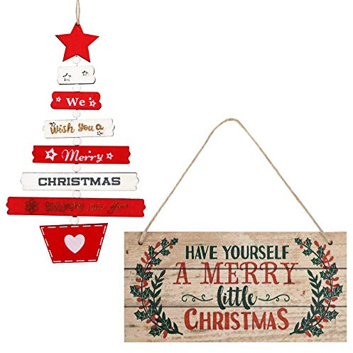 BHGT 2 Pz Cartelli Decorativi Targhe Porta Ingresso Rettangolare Albero di Natale Decorazioni Appendere Ornamenti Natalizi Addobbi per Casa