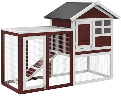 PawHut 122cm Wooden Rabbit Hutch Bunny Cage Pet House with Tray Ladder Run