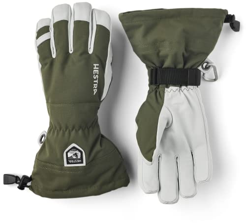 Hestra Heli Ski 5-Finger Handskar Damer/Herrar - fingerhandskar med foder, Kardborreband, Kardborreband höst-vinter Vinter - 10 HS olivgrön
