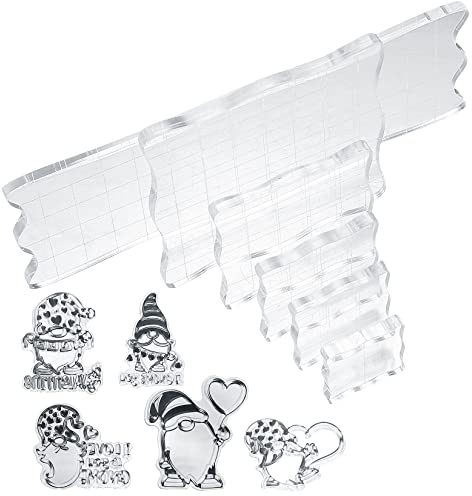 6 Stk Acryl Stempelblock Set Transparent, Acrylblock Stempel mit Gitterlinien, Acryl Stanzblöcke für Scrapbook Fotoalbum Hand Schnitzen Scrapbooking Handwerk, mit Silikonstempel