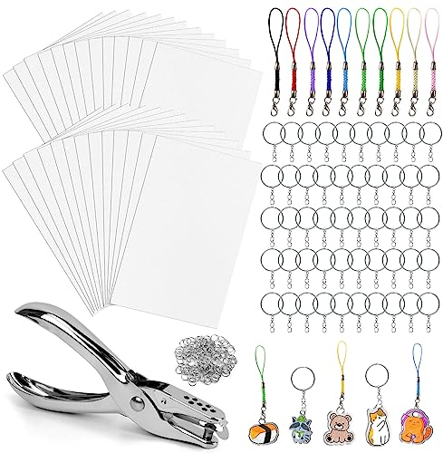 REAQUE Schrumpffolie Set Schlüsselanhänger, Schrumpffolien Set enthalten 25 Stück Schrumpffolien Kunstdruckpapier (186 Stück Schrumpffolie Set（25 Schrumpffolie）, A5 (21x14,5cm))