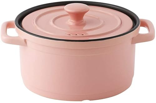Dutch Oven für Eintopf, runde Cocotte aus Steinzeug, BH-Schmorpfanne, antihaftbeschichteter Kochtopf, Auflauf mit Keramiküberzug und Griff, großer Suppentopf, Auflaufform, Tontopf, Gelb, 3 l (A Pink