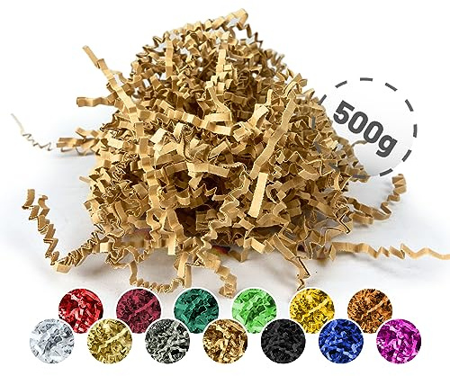 Förpackningwelt Fyllningsmaterial 100 g | Strimlat papper för presentlådor och paket | Tillverkad i Tyskland | dekoration och skydd | förpackningsmaterial och tillbehör för presenter | brun